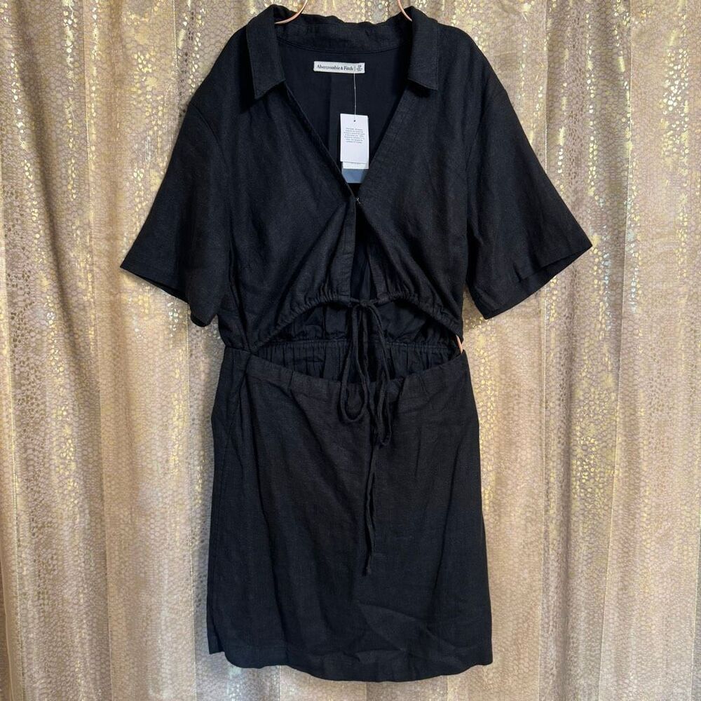 Abercrombie & Fitch Black‎ Linen Blend Cutout T-Shirt Dress Small Petite NWT